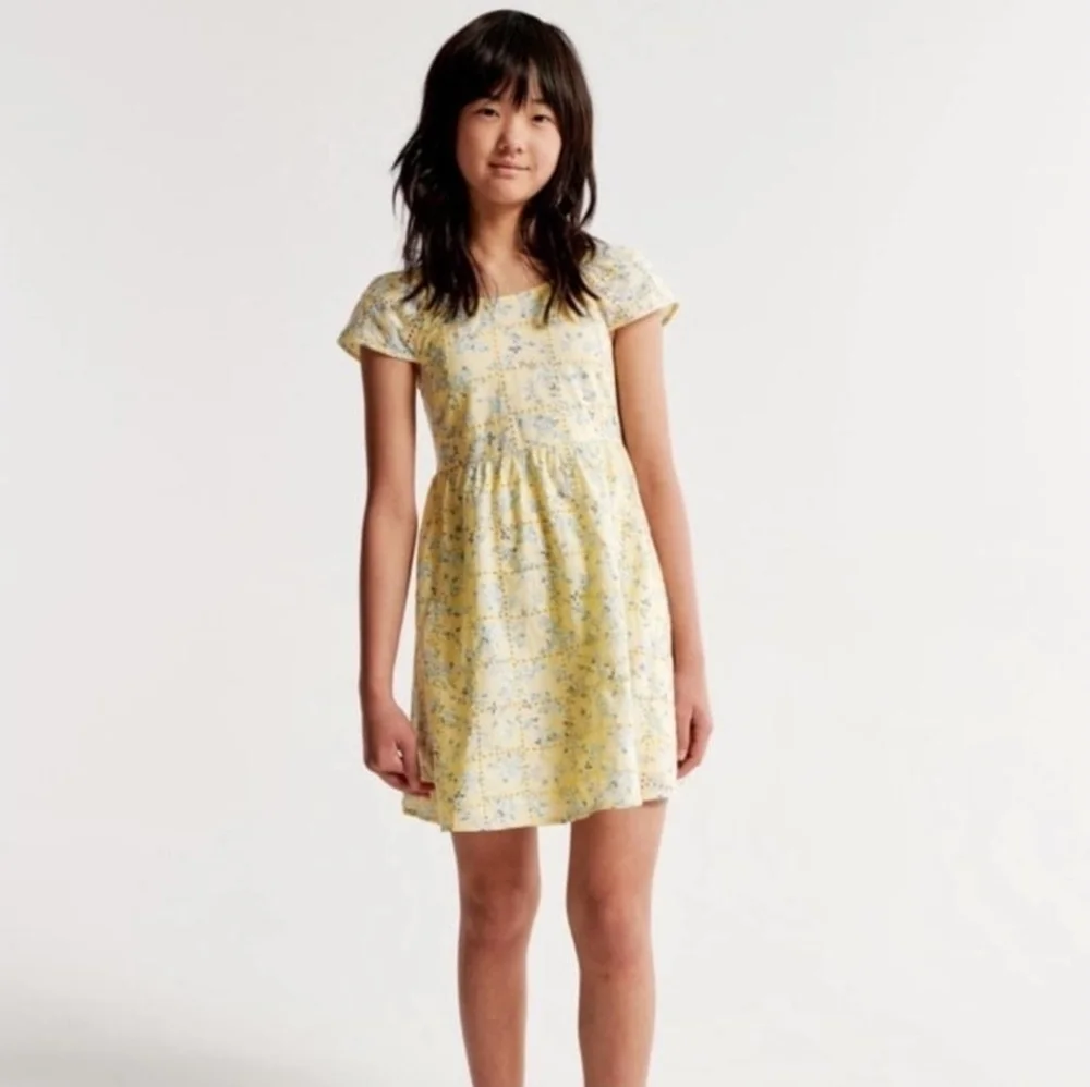 Abercrombie & Fitch Kids Ruffle Sleeve Dress Yellow & Blue Floral Size 13/14 - Picture 2 of 15